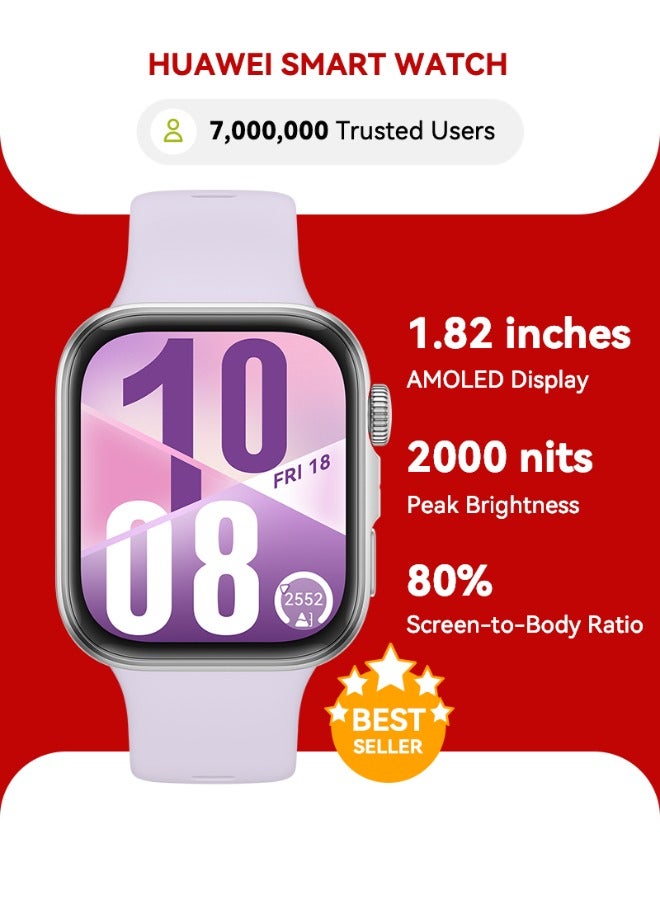 HUAWEI Watch FIT4 Smart Watch, 1.82” Display, 100+ Sports modes, Fitness and Sleep Tracker, Heart Rate Monitor, Emotional Wellbeing Assistant, up to 10-Day Battery Life, iOS & Android Purple - Image 1