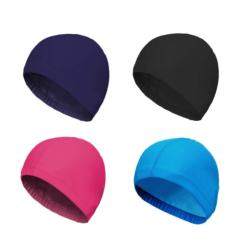 SUNTRADE 4-Pack Man Women Pure Color Nylon Spandex Fabric Swim Cap Swimming Cap Bathing Cap - Image 1