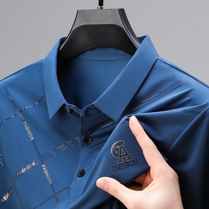 Men's Short Sleeve Polo Shirt Summer Business Casual Ice Silk Button Down Top - Image 2
