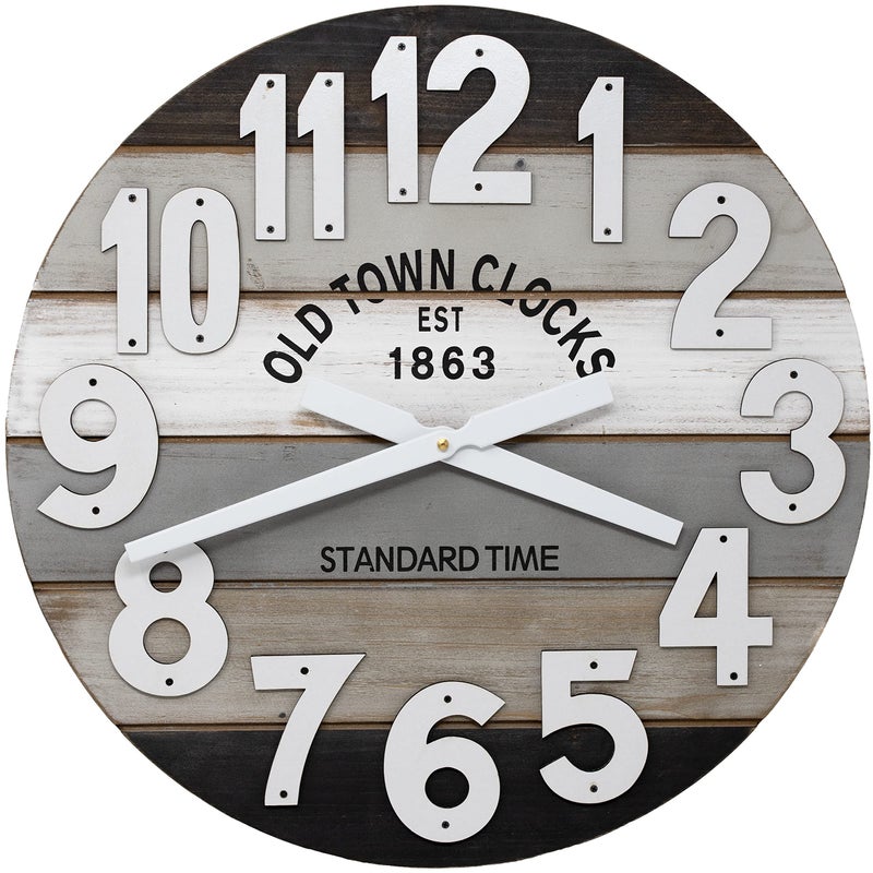 Oldtown Clocks 18 Wooden MultiColor Maritime Coastal Beach Large Number Wall Clock Gray 18 inch