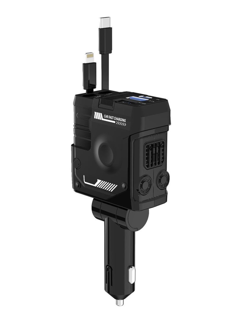 X-PRO5 Car Trucks Fast Charger 4 in 1 Dual Retractable Cable Dual Port USB C PD Fast Charging Adapter with Voltage Display Support 12v-24v  - Image 1