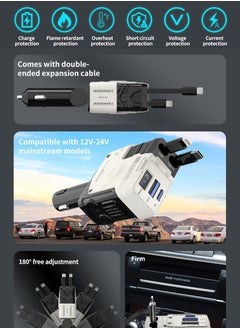 X-PRO5 Car Trucks Fast Charger 4 in 1 Dual Retractable Cable Dual Port USB C PD Fast Charging Adapter with Voltage Display Support 12v-24v  - Image 2