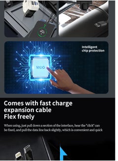 X-PRO5 Car Trucks Fast Charger 4 in 1 Dual Retractable Cable Dual Port USB C PD Fast Charging Adapter with Voltage Display Support 12v-24v  - Image 3