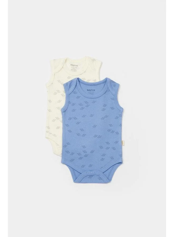 Magu Baby Boy Cotton Tank Bodysuit Set with Blue and White Elephant Print