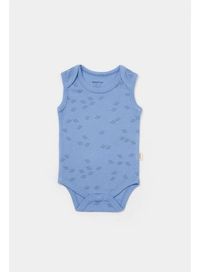 Magu Baby Boy Cotton Tank Bodysuit Set with Blue and White Elephant Print