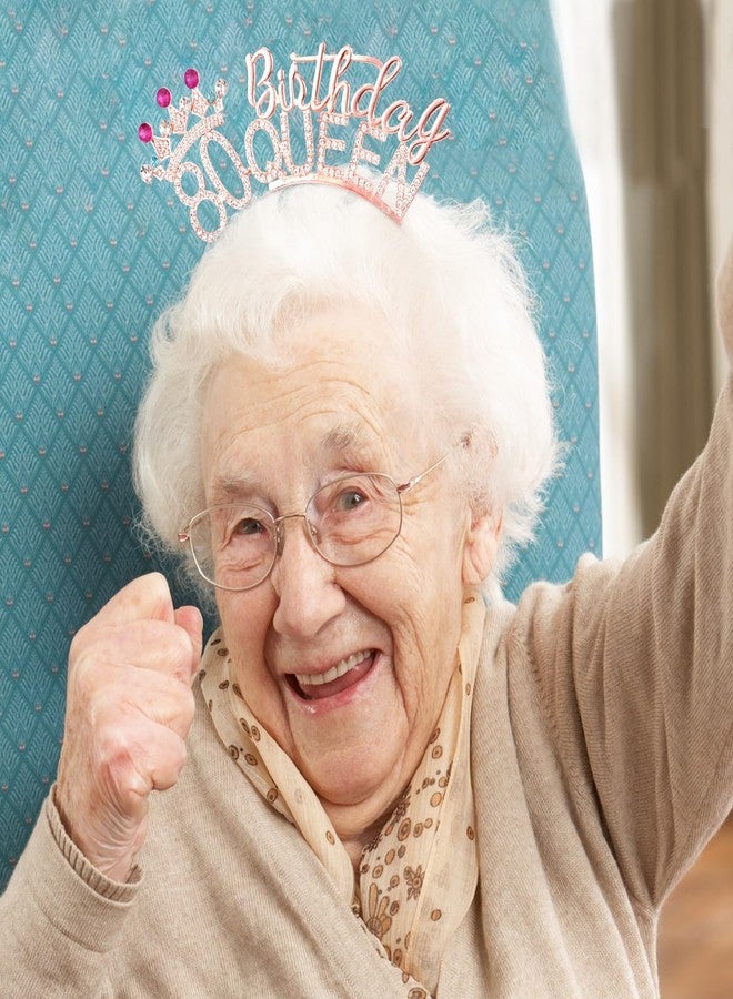 VELSCRUN 80th Birthday Queen Headband, Tiara Crown for Women, 80th Birthday Decorations for Her, Birth Queen Tiaras Crowns Sash for Women Mom Birth Party Decoration Hair Accessories Rose Gold - Image 5