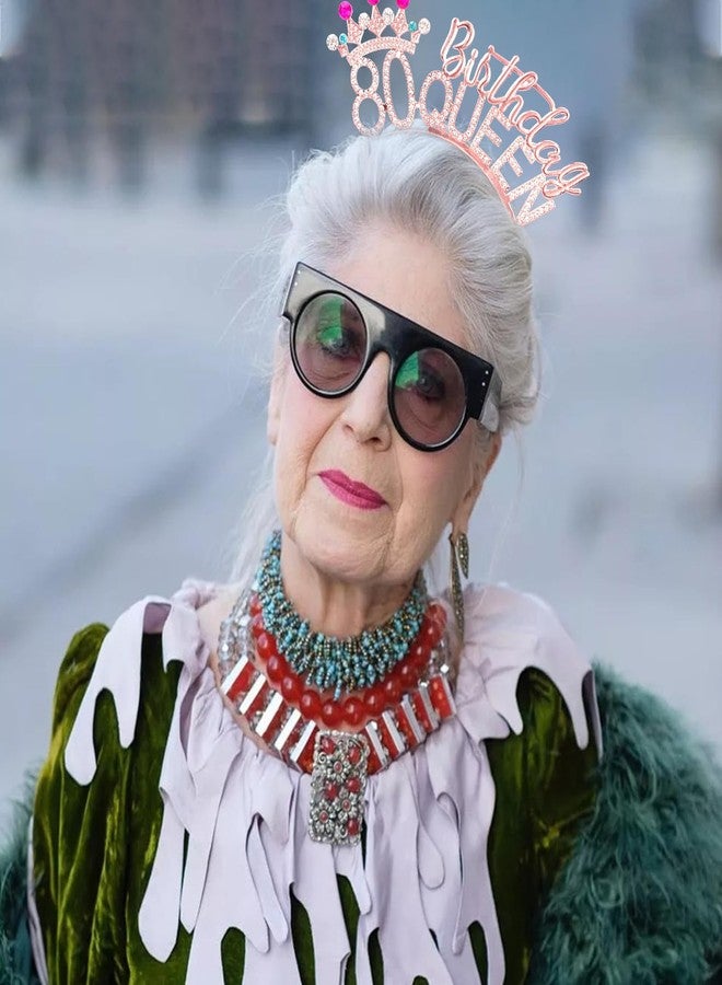 VELSCRUN 80th Birthday Queen Headband, Tiara Crown for Women, 80th Birthday Decorations for Her, Birth Queen Tiaras Crowns Sash for Women Mom Birth Party Decoration Hair Accessories Rose Gold - Image 3