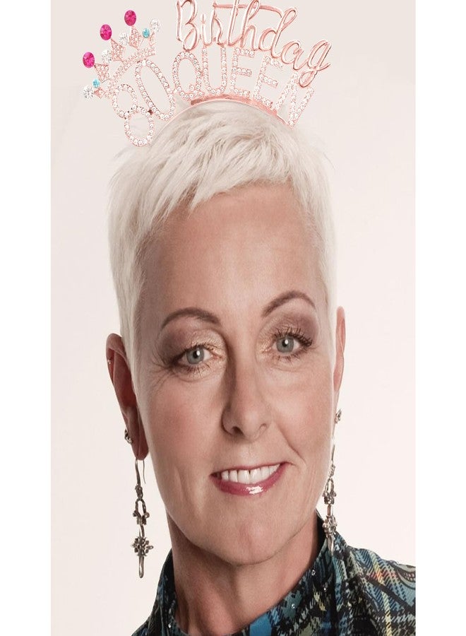 VELSCRUN 80th Birthday Queen Headband, Tiara Crown for Women, 80th Birthday Decorations for Her, Birth Queen Tiaras Crowns Sash for Women Mom Birth Party Decoration Hair Accessories Rose Gold - Image 4