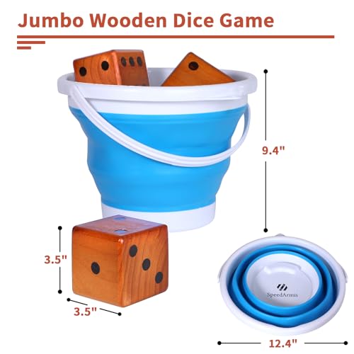 SpeedArmis 35 Giant Wooden Yard Dice Set Large Lawn Yatzee with Scoreboard Outdoor Beach Backyard Games for Adults Family Including Collapsible Bucket - Image 5