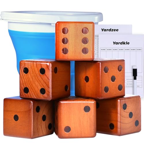 SpeedArmis 35 Giant Wooden Yard Dice Set Large Lawn Yatzee with Scoreboard Outdoor Beach Backyard Games for Adults Family Including Collapsible Bucket - Image 1