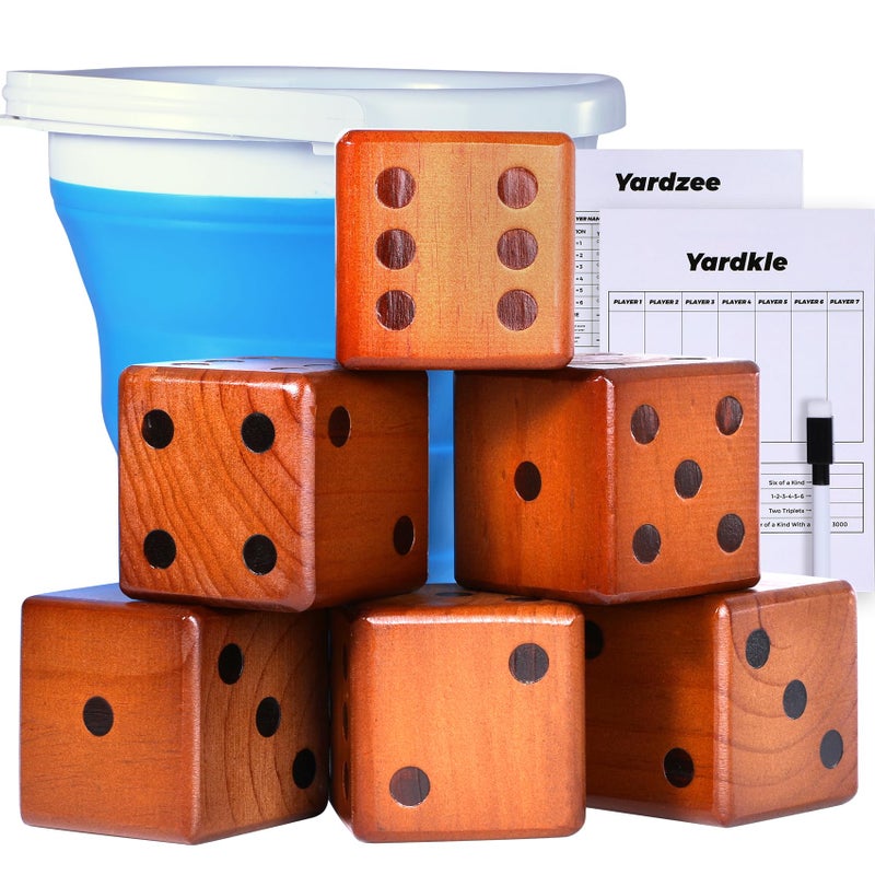 SpeedArmis 35 Giant Wooden Yard Dice Set Large Lawn Yatzee with Scoreboard Outdoor Beach Backyard Games for Adults Family Including Collapsible Bucket - Image 3