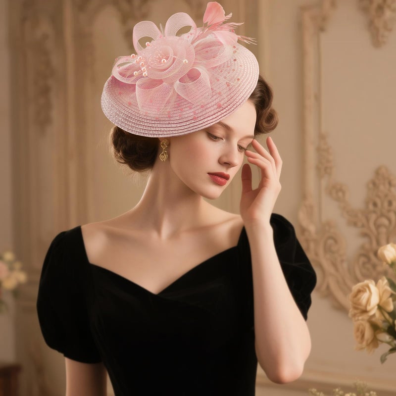 DRESHOW Fascinators Hat Flower Mesh Feathers Hat with a Headband and a Clip 7.9" Tea Party Headwear for Women - Image 2