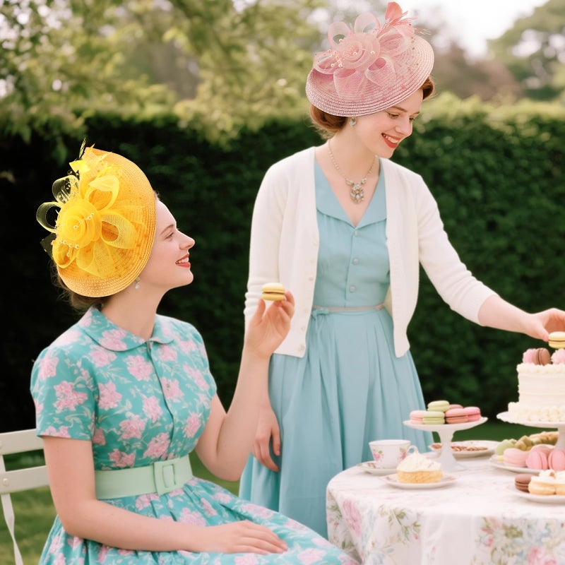 DRESHOW Fascinators Hat Flower Mesh Feathers Hat with a Headband and a Clip 7.9" Tea Party Headwear for Women - Image 3