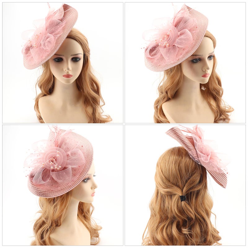 DRESHOW Fascinators Hat Flower Mesh Feathers Hat with a Headband and a Clip 7.9" Tea Party Headwear for Women - Image 4