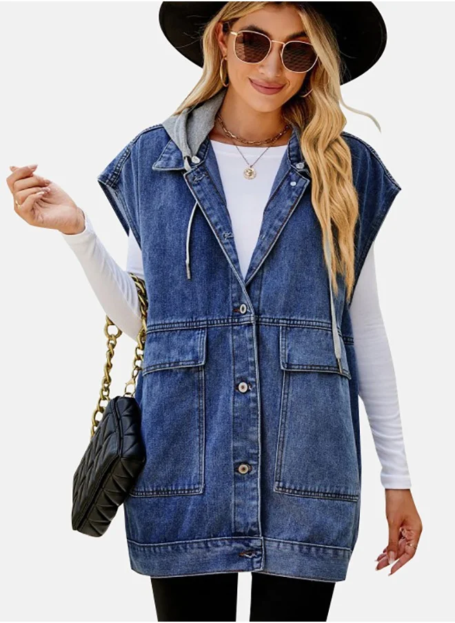 يونيكي Blue Collared Sleeveless Denim Jacket