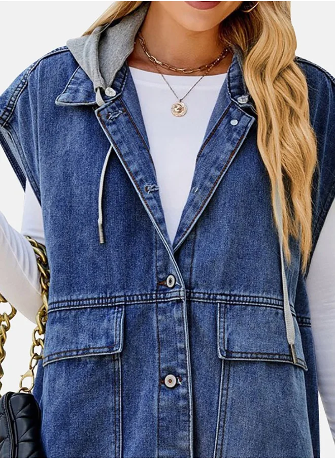 يونيكي Blue Collared Sleeveless Denim Jacket