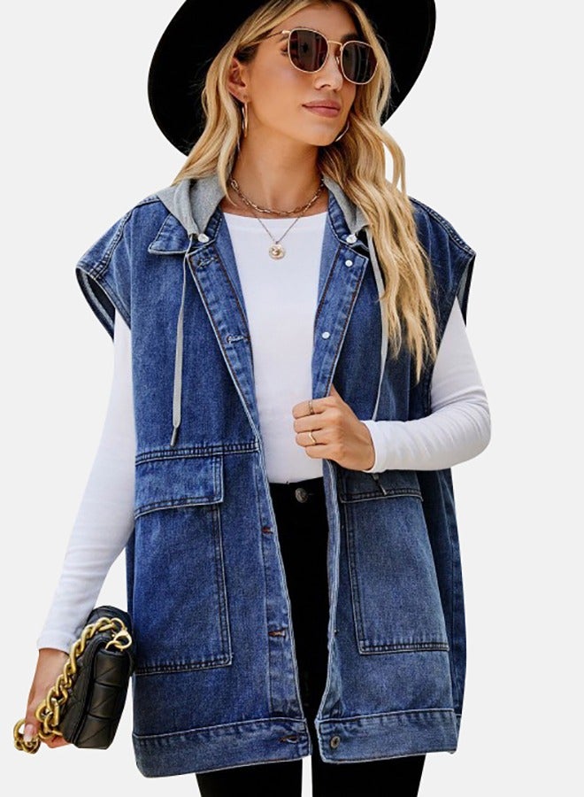 يونيكي جاكيت جينز بدون أكمام بياقة زرقاء - Image 3