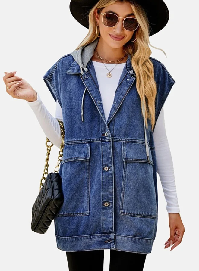 YUNIQEE Blue Collared Sleeveless Denim Jacket