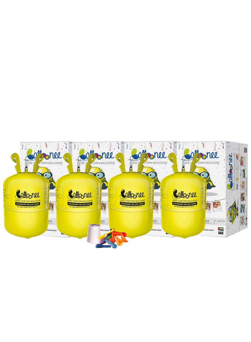 Balloonee Standard Disposable Helium Party Kit - Pack of 4, Helium Tank for Balloons At Home  - Image 1