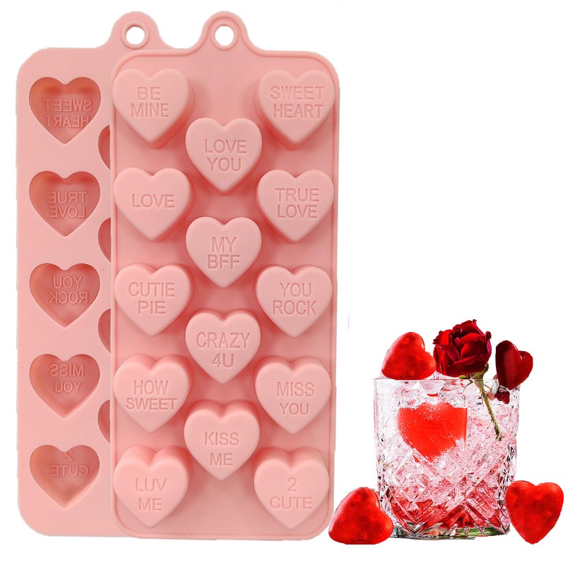 Copzievkae 2 Pack Conversation Heart Mold,14 Holes Heart Shaped Silicone Molds for Chocolate, Candy, Hearts Ice Cube Tray Molds Valentine Candy Hearts Mold Valentine Silicone - Image 2