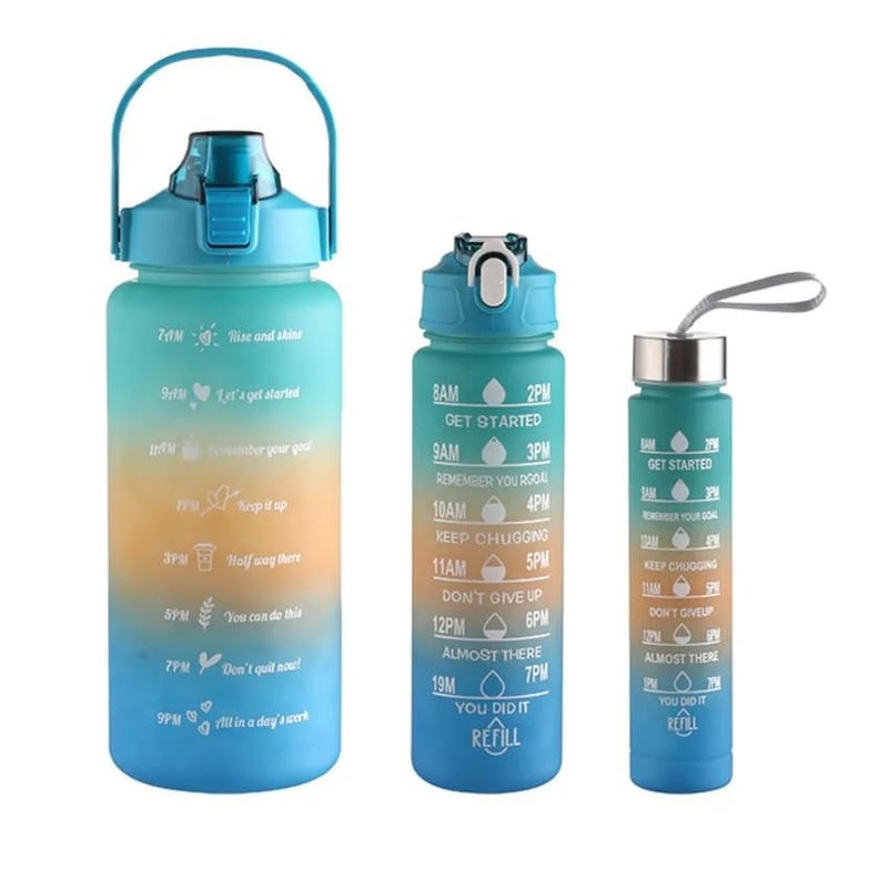 AAOVEFOX 3 Pcs Set New Unbreakable Traveling Water Bottle 2000ml 900ml 300ml With Strow Leakproof Non Toxic Water Bottle with Drinking Water Reminder For GymSportsofficeHome workoutMulti Colour - Image 4