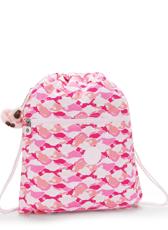 kipling Supertaboo Pink Palm Medium Backpack (With Drawstring) I5637-1Bv
