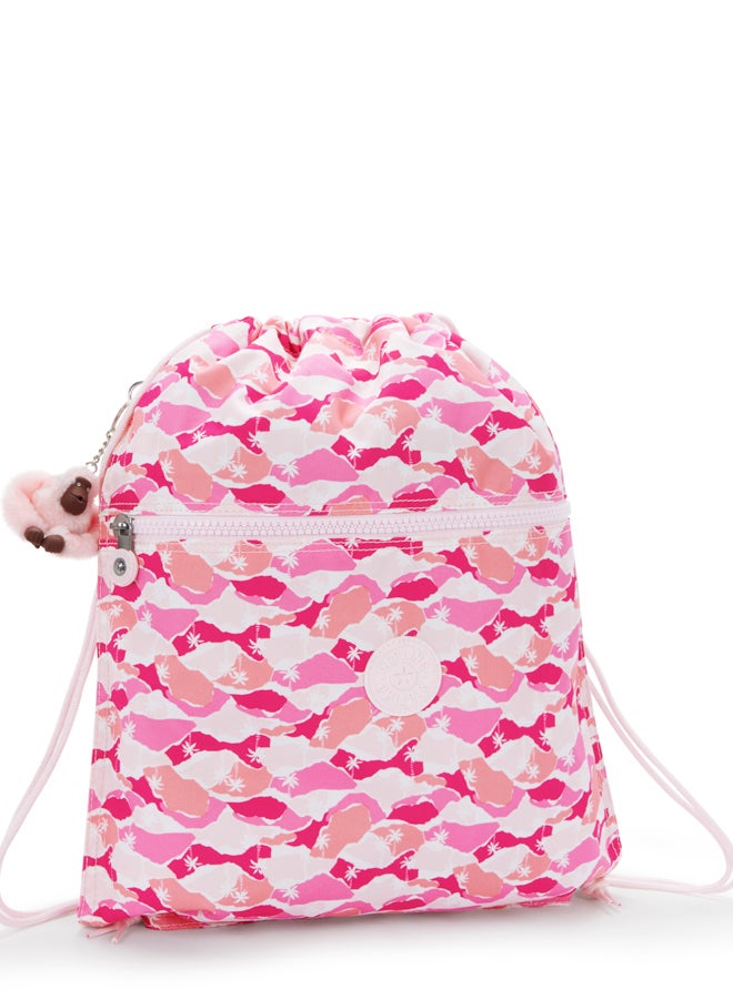 kipling Supertaboo Pink Palm Medium Backpack (With Drawstring) I5637-1Bv - Image 4