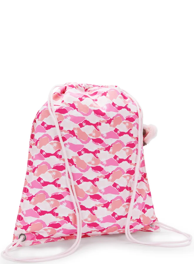 kipling Supertaboo Pink Palm Medium Backpack (With Drawstring) I5637-1Bv
