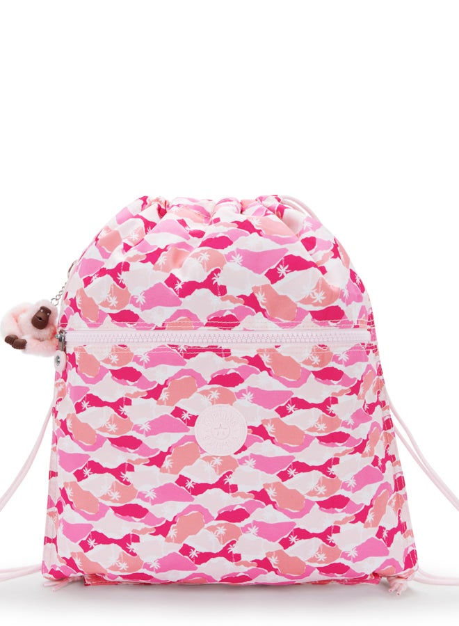 kipling Supertaboo Pink Palm Medium Backpack (With Drawstring) I5637-1Bv - Image 1