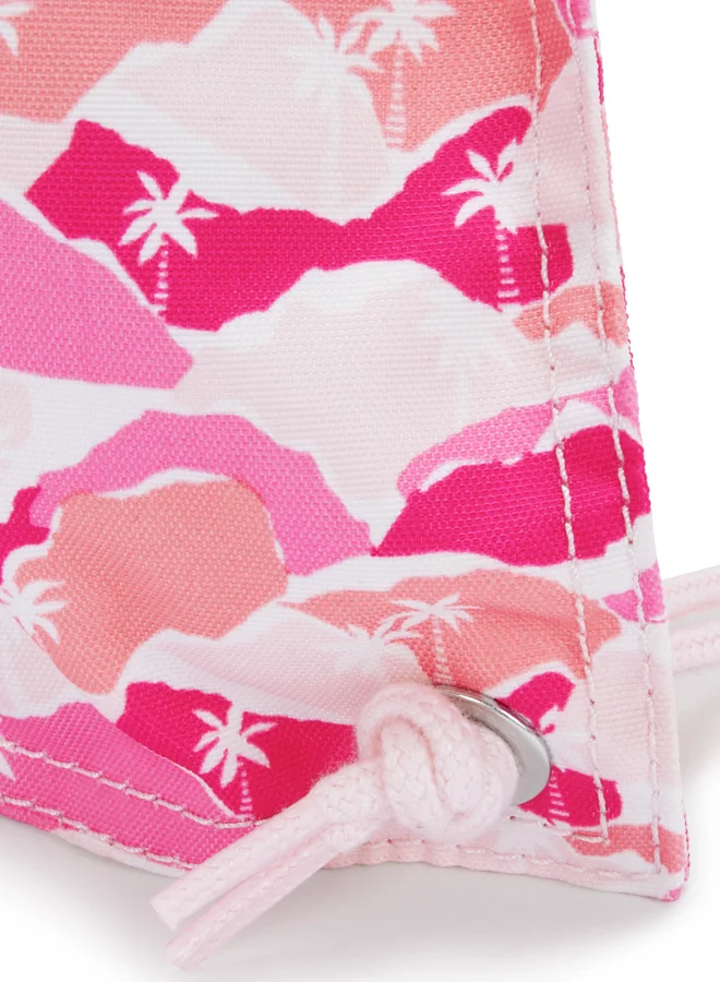 kipling Supertaboo Pink Palm Medium Backpack (With Drawstring) I5637-1Bv