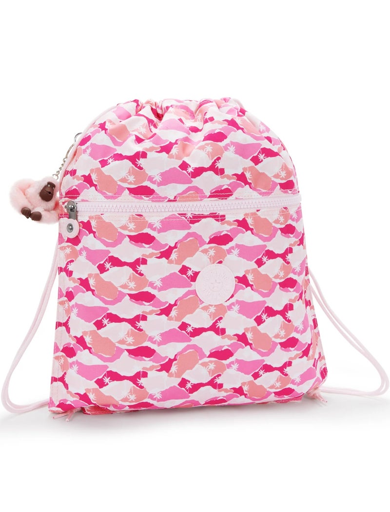 كيبلينغ حقيبة ظهر سوبر تابو وردي متوسطة بنمط النخيل مع رباط - Image 4