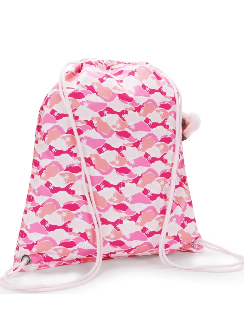 كيبلينغ حقيبة ظهر سوبر تابو وردي متوسطة بنمط النخيل مع رباط