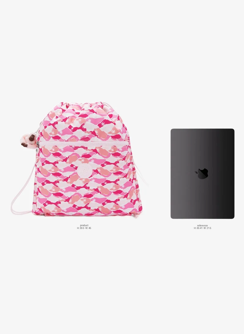 Kipling Supertaboo Medium Backpack (With Drawstring) - Pink Palm