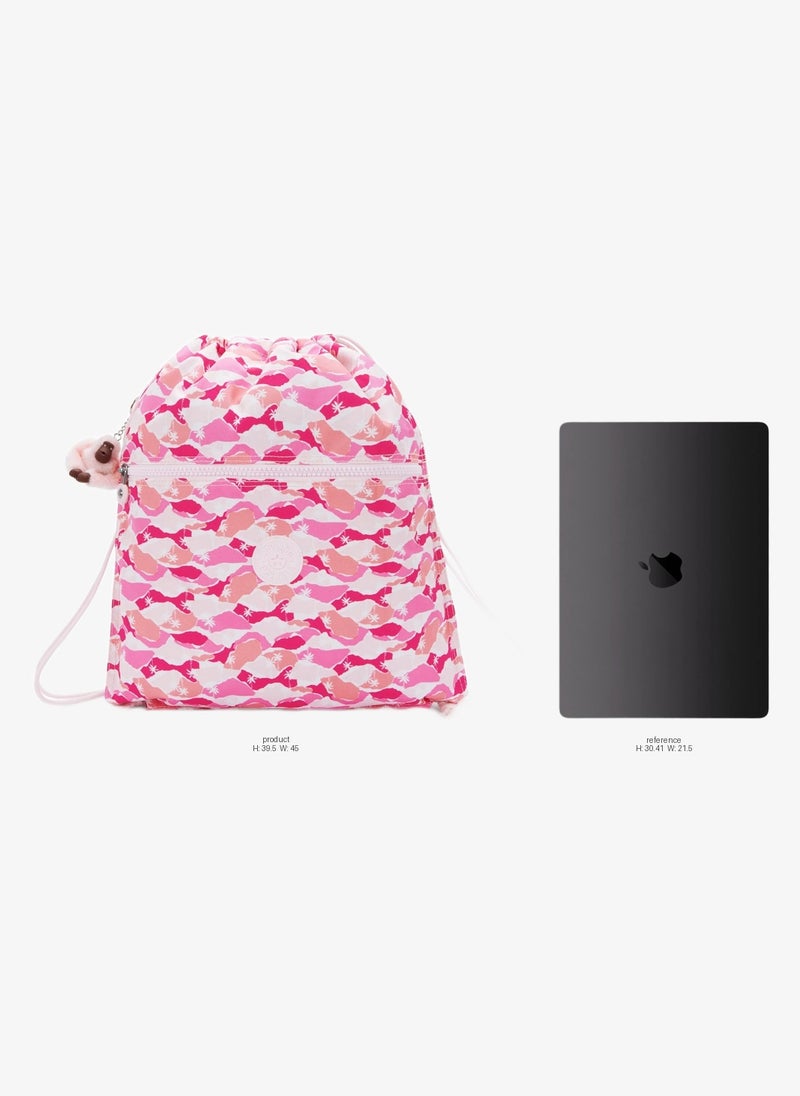 kipling Supertaboo Medium Backpack (With Drawstring) - Pink Palm - Image 2