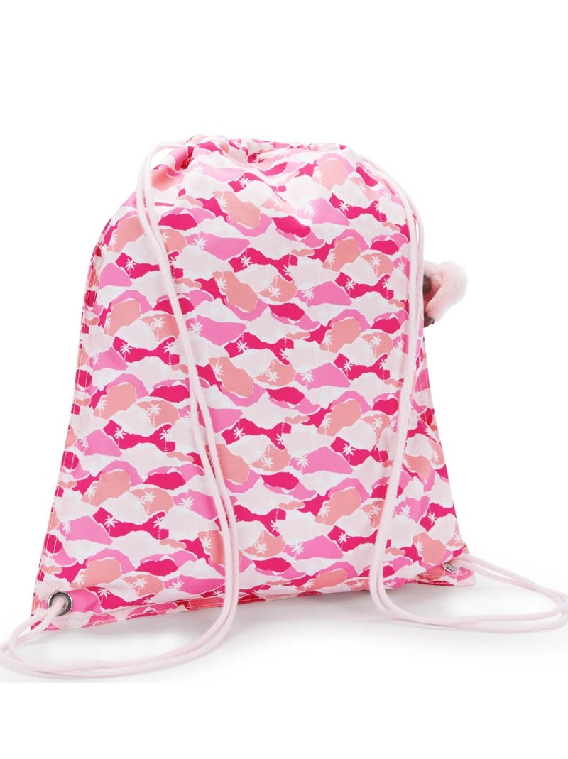 kipling Supertaboo Medium Backpack (With Drawstring) - Pink Palm - Image 3