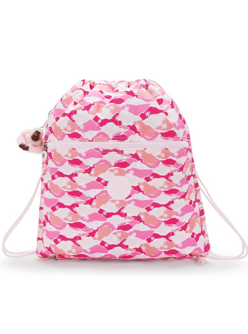 kipling Supertaboo Medium Backpack (With Drawstring) - Pink Palm - Image 1
