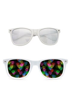 Special Effects Sunglasses, Peach Heart Diffraction Glasses, Festival Party Light Changing Refraction Glasses, Funny Light Diffraction Eyeglasses for Women Men Kids with Heart Effects, White