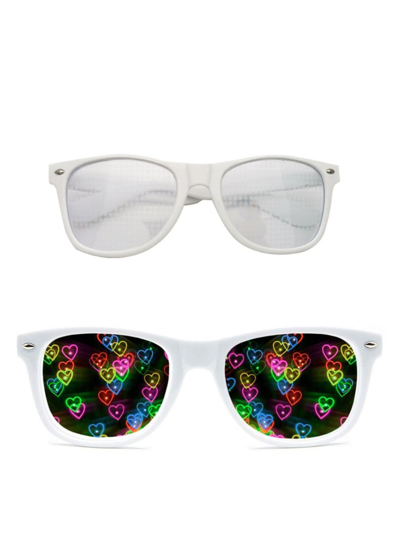 SYOSI - Special Effects Sunglasses, Peach Heart Diffraction Glasses, Festival Party Light Changing Refraction Glasses, Funny Light Diffraction Eyeglasses for Women Men Kids with Heart Effects, White - Image 1