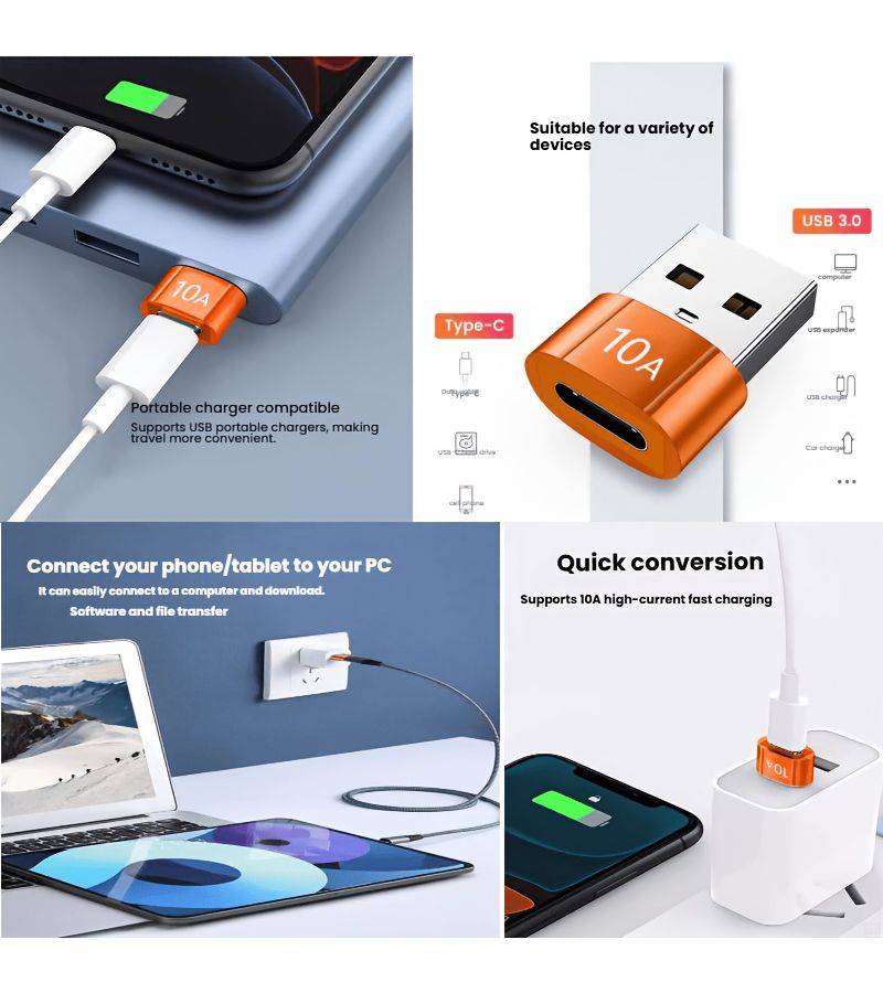 Gray USB Type C To USB Adapter 10A Plug And Play With Dust Cover - Image 3