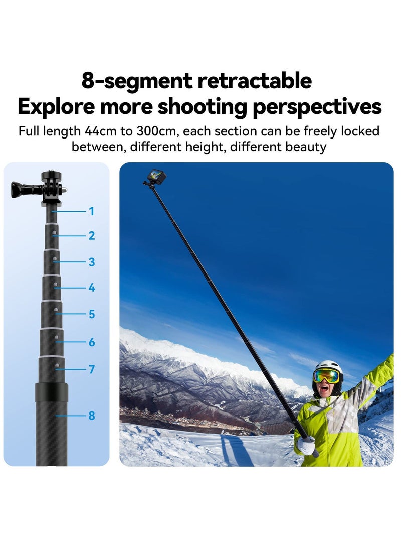 Generic - Selfie Stick Carbon Fibre, 3m/9.8FT Long Carbon Fiber Selfie Stick, Extension Invisible Selfie Stick, for GoPro Hero Max 11 10 9 8 Insta360 X3,ONE X2,ONE R,ONE X DJI Action 3 Series - Image 1