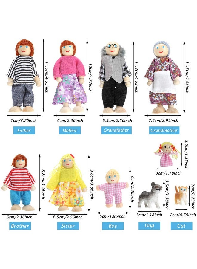 سكايليتي مجموعة سكايليتي المكونة من 10 قطع من دمى الدمى الخشبية للعائلة، مكونة من 8 شخصيات صغيرة و2 حيوان أليف، دمى بيت الدمية الخشبية للعائلة، دمى تظاهرية، ملحقات لبيت الدمى التظاهري (الطراز الكلاسيكي) - Image 2