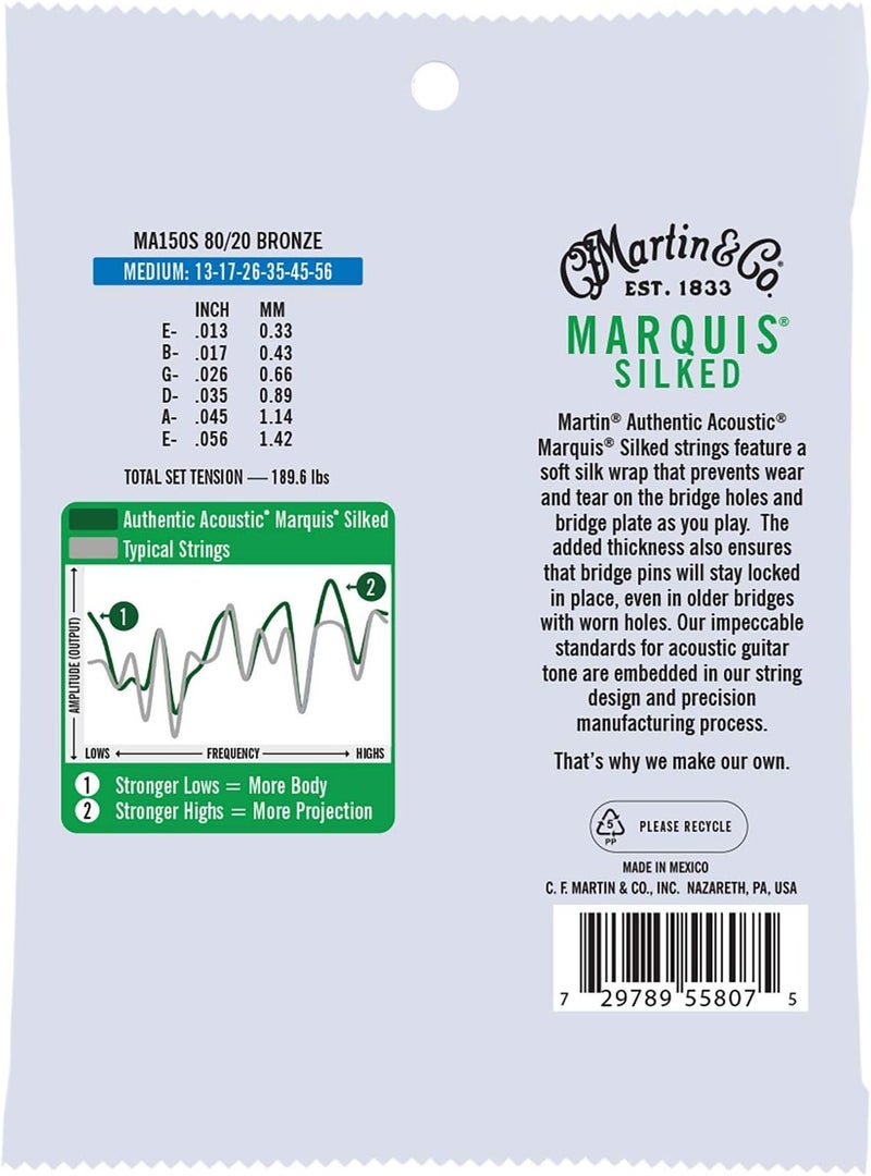 Martin MA150S Authentic Acoustic Guitar Strings - Marquis Silked - 80/20 Bronze Medium (13-56) - Image 2