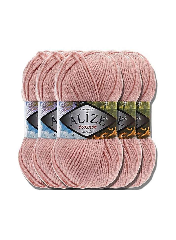 Alize Classic Burcum Turkish Sewing and Crochet Yarn, Premium 100% Wool Acrylic 5 x 100g, Suitable for Kids' Hand Sewing and Crochet (Powder | 161)