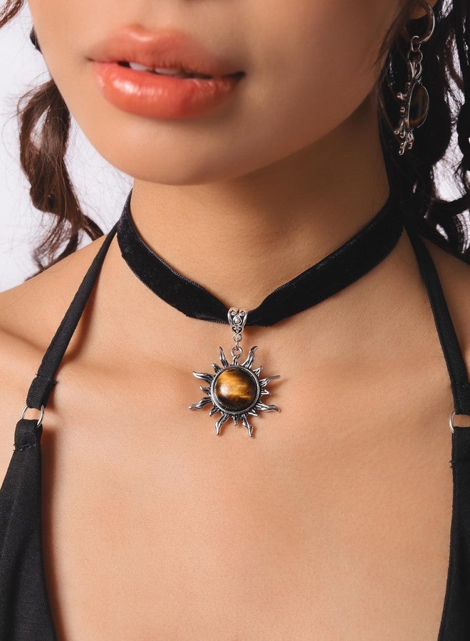 Sacina Gothic Boho Victorian Brown Celestial Sun Choker, Black Choker, Boho Goth Vintage Necklace, Halloween Christmas Jewelry Gift For Women - Image 2