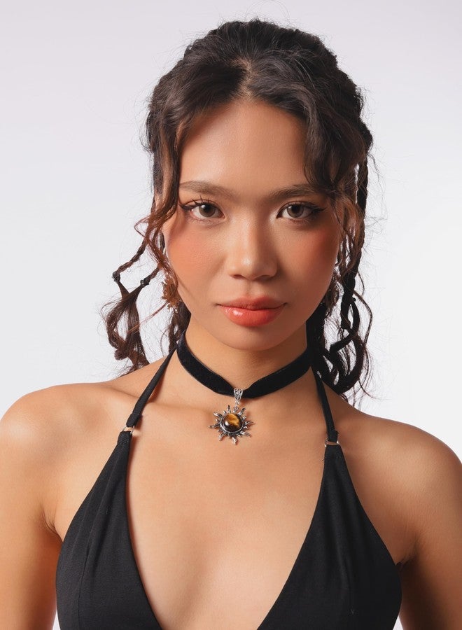 Sacina Gothic Boho Victorian Brown Celestial Sun Choker, Black Choker, Boho Goth Vintage Necklace, Halloween Christmas Jewelry Gift For Women - Image 4