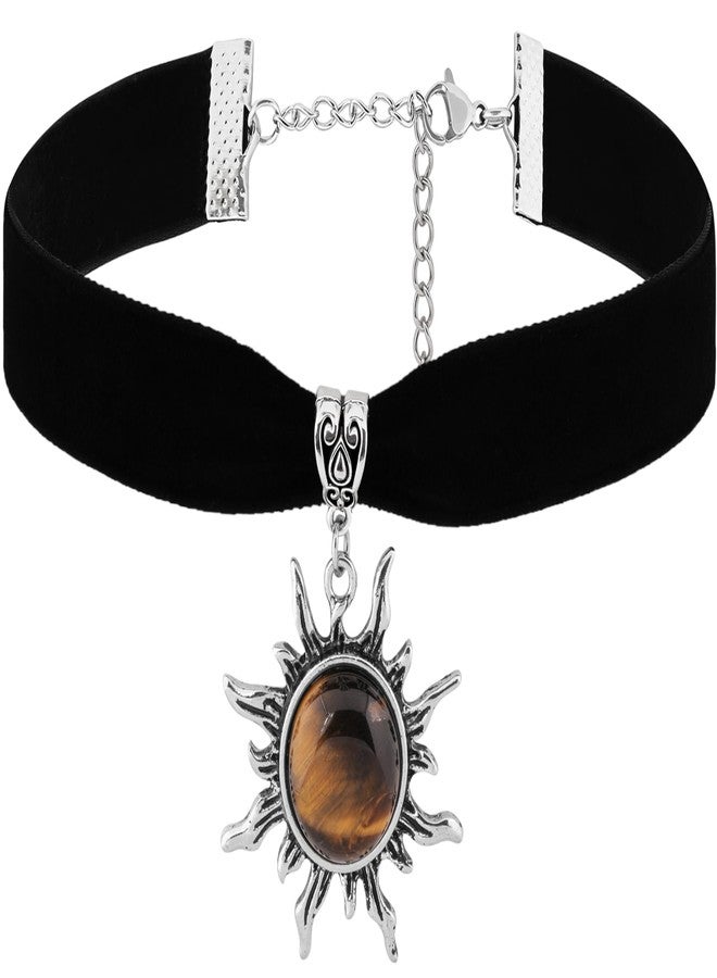 Sacina Gothic Boho Victorian Brown Celestial Sun Choker, Black Choker, Boho Goth Vintage Necklace, Halloween Christmas Jewelry Gift For Women - Image 1