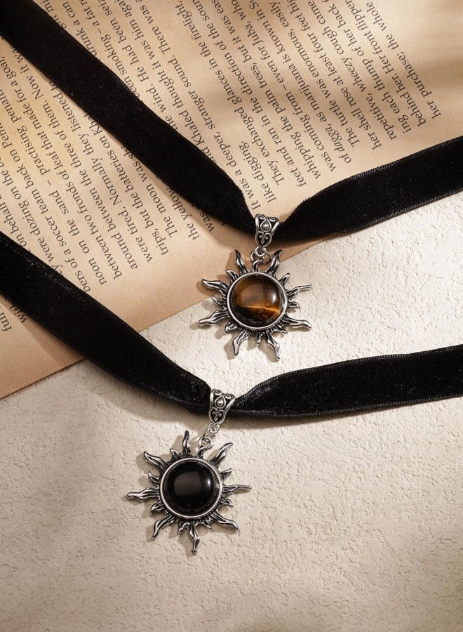 Sacina Gothic Boho Victorian Brown Celestial Sun Choker, Black Choker, Boho Goth Vintage Necklace, Halloween Christmas Jewelry Gift For Women - Image 5