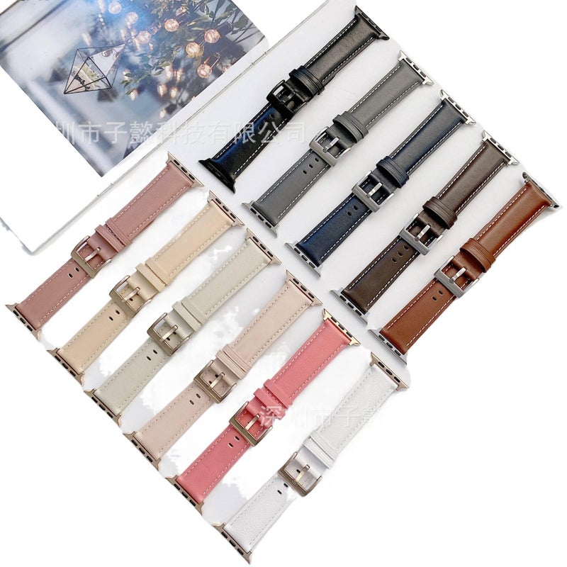 سوار ساعة ذكية سوار جلدي كلاسيكي متوافق مع Apple Watch 38/40/41/42/44/45/49mm بملاءمة قابلة للتعديل وحزام بديل باللون وردي قابل للتعديل - Image 2
