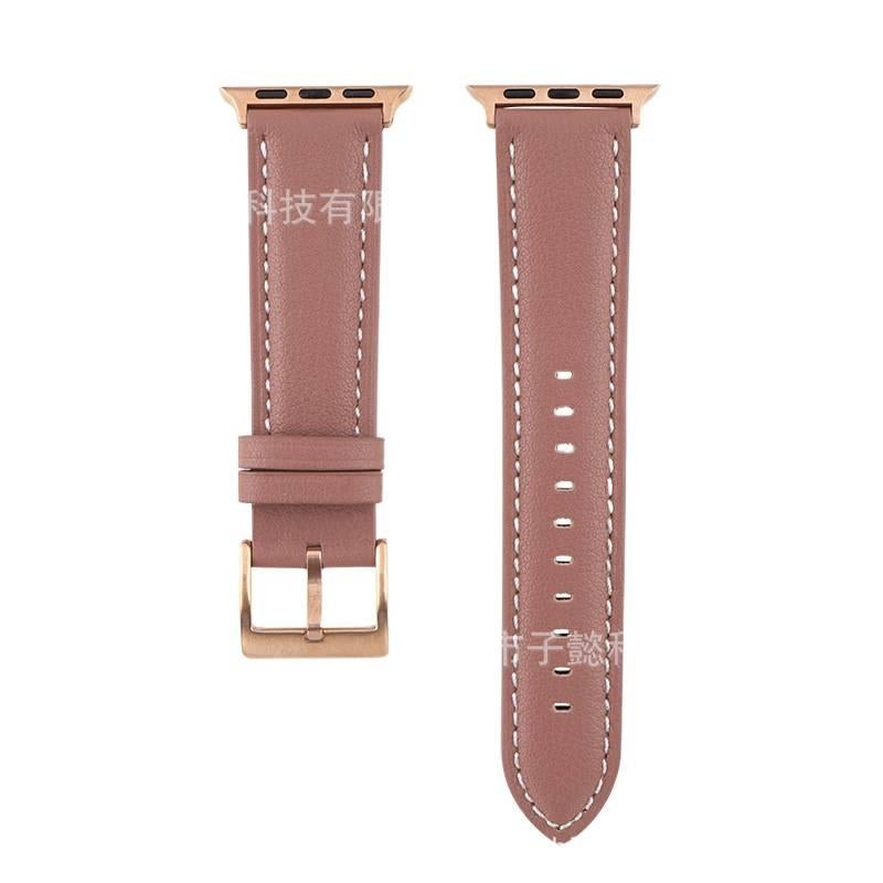 سوار ساعة ذكية سوار جلدي كلاسيكي متوافق مع Apple Watch 38/40/41/42/44/45/49mm بملاءمة قابلة للتعديل وحزام بديل باللون وردي قابل للتعديل - Image 4