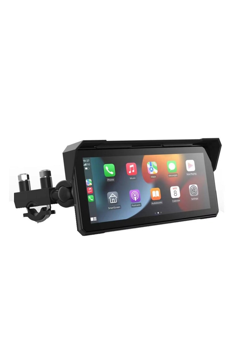 رايموس شاشة لاسلكية للدراجات النارية مقاس 5 بوصات تدعم CarPlay وAndroid Auto - نظام ملاحة ذكي | بلوتوث مزدوج | تحكم صوتي | شاشة IPS | مقاومة للماء بمعيار IPX8 | حامل للمقود - Image 1